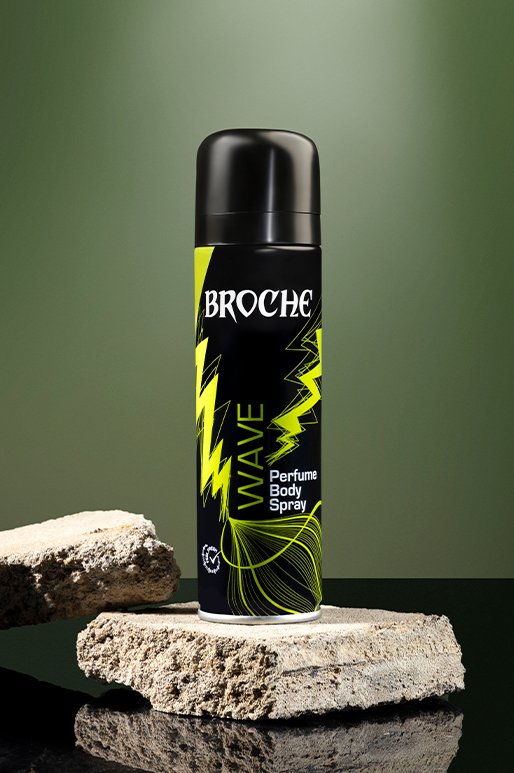 broche-body-spray-wave-150ml-with-aluminum-bottle-on-rocky-surface-and-beautiful-artwork