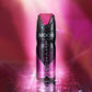 Broche Premium Body Spray Champ in 200ml Placed On A Floor and Lights Coming Out From The Back Of The Product Making It Glow and Focused