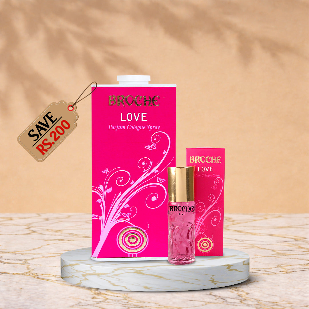 Glow with Love perfume and talcum powder bundle by Broche